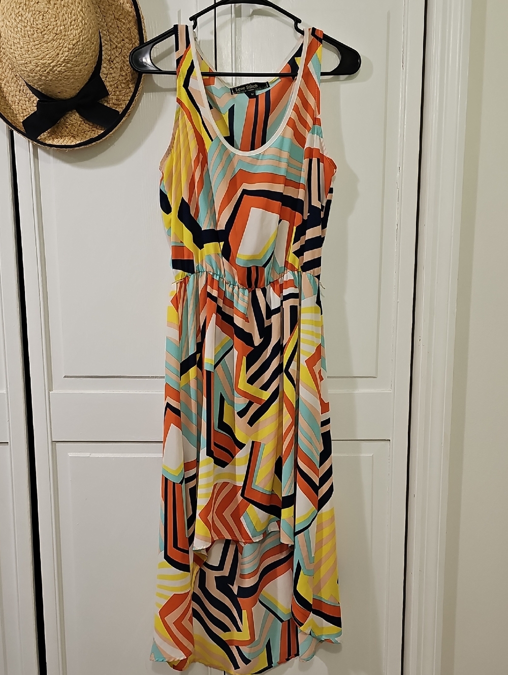 Love Stitch Multicolor Geometric Maxi Dress in Coral, Yellow & Teal